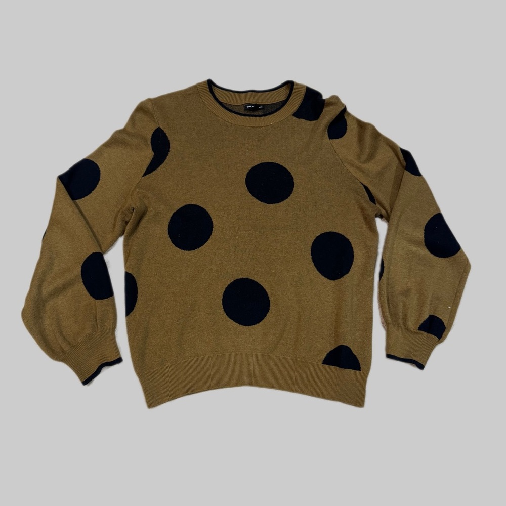 Who What Wear Polka Dot Crewneck Sweater in Tan and Black Pre Loved Size L.